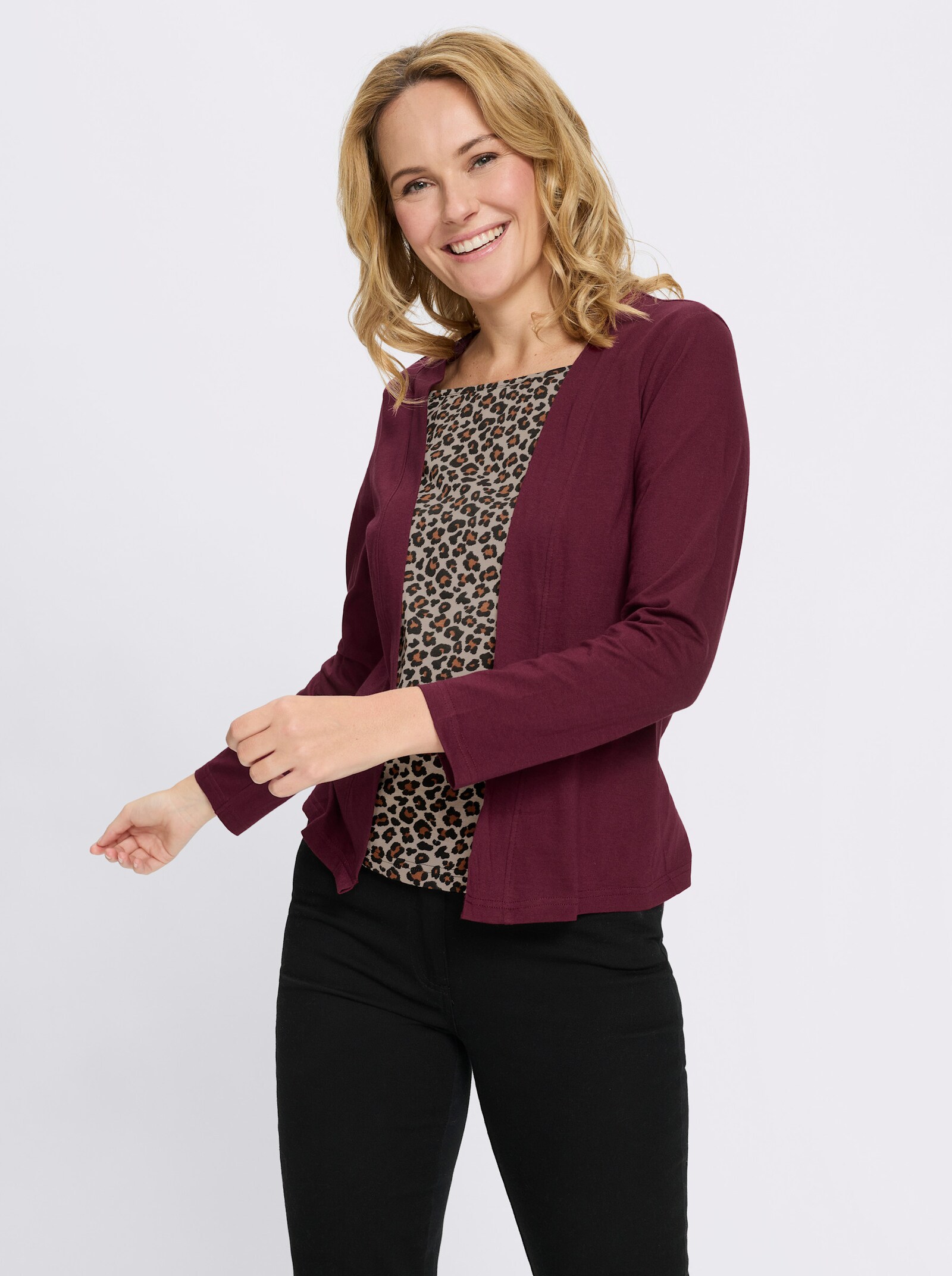 2-in-1-Shirt mit Animal-Print - bordeaux