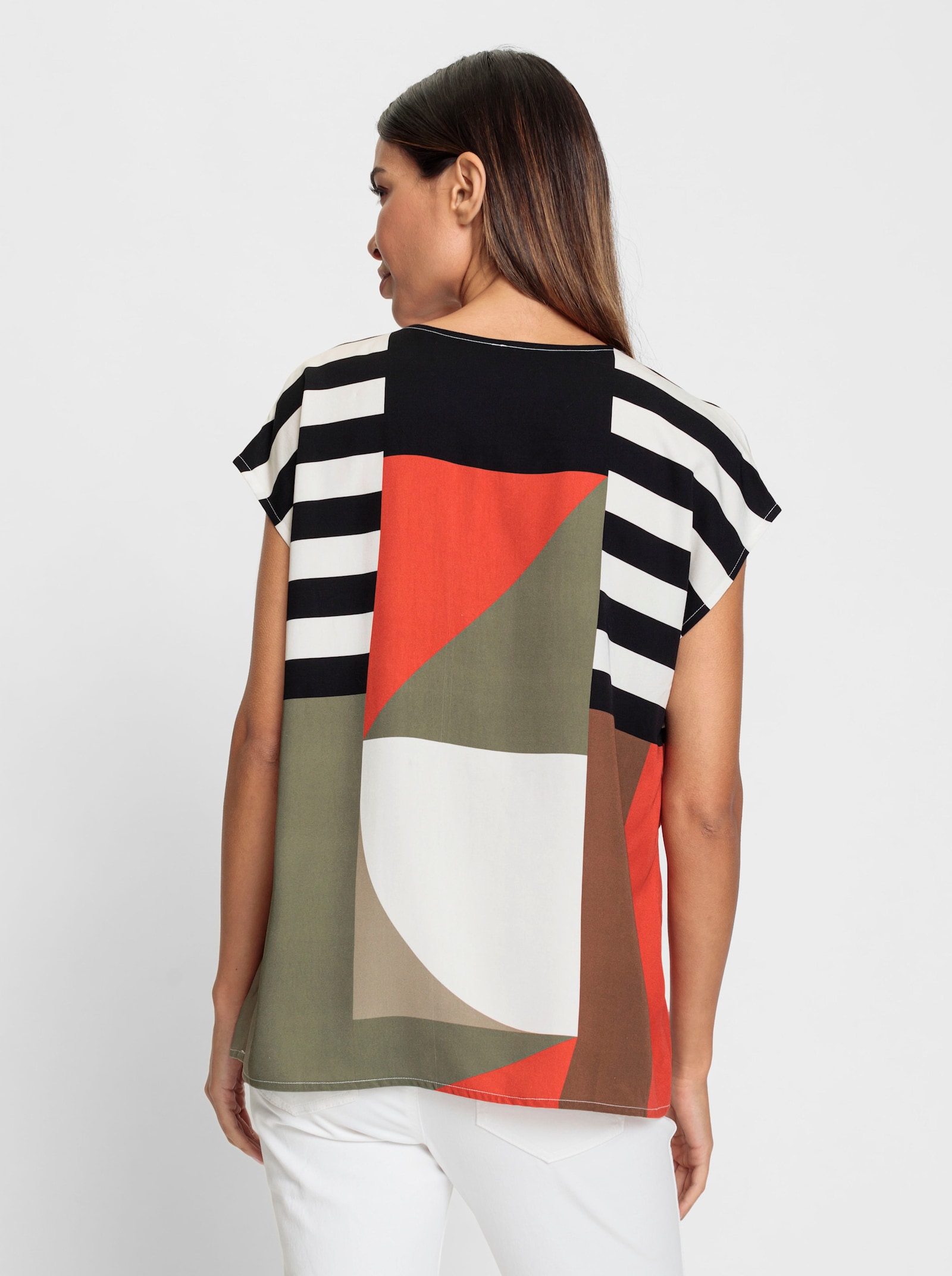 heine Druckbluse mit V-Ausschnitt - terra-schlamm-bedruckt