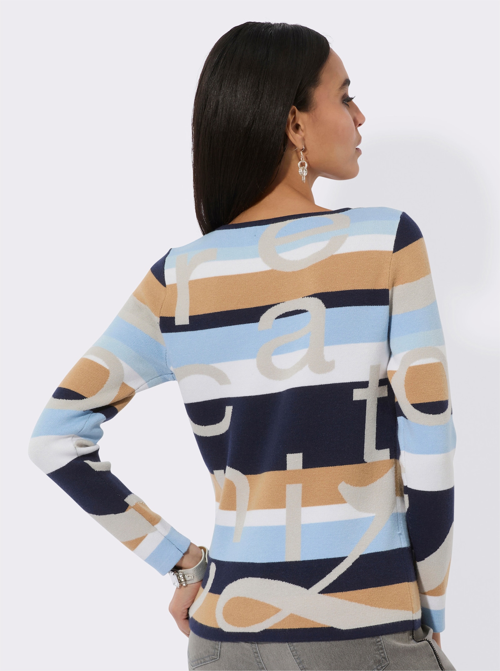  Langarm-Pullover mit Glitzersteinchen - marine-ecru