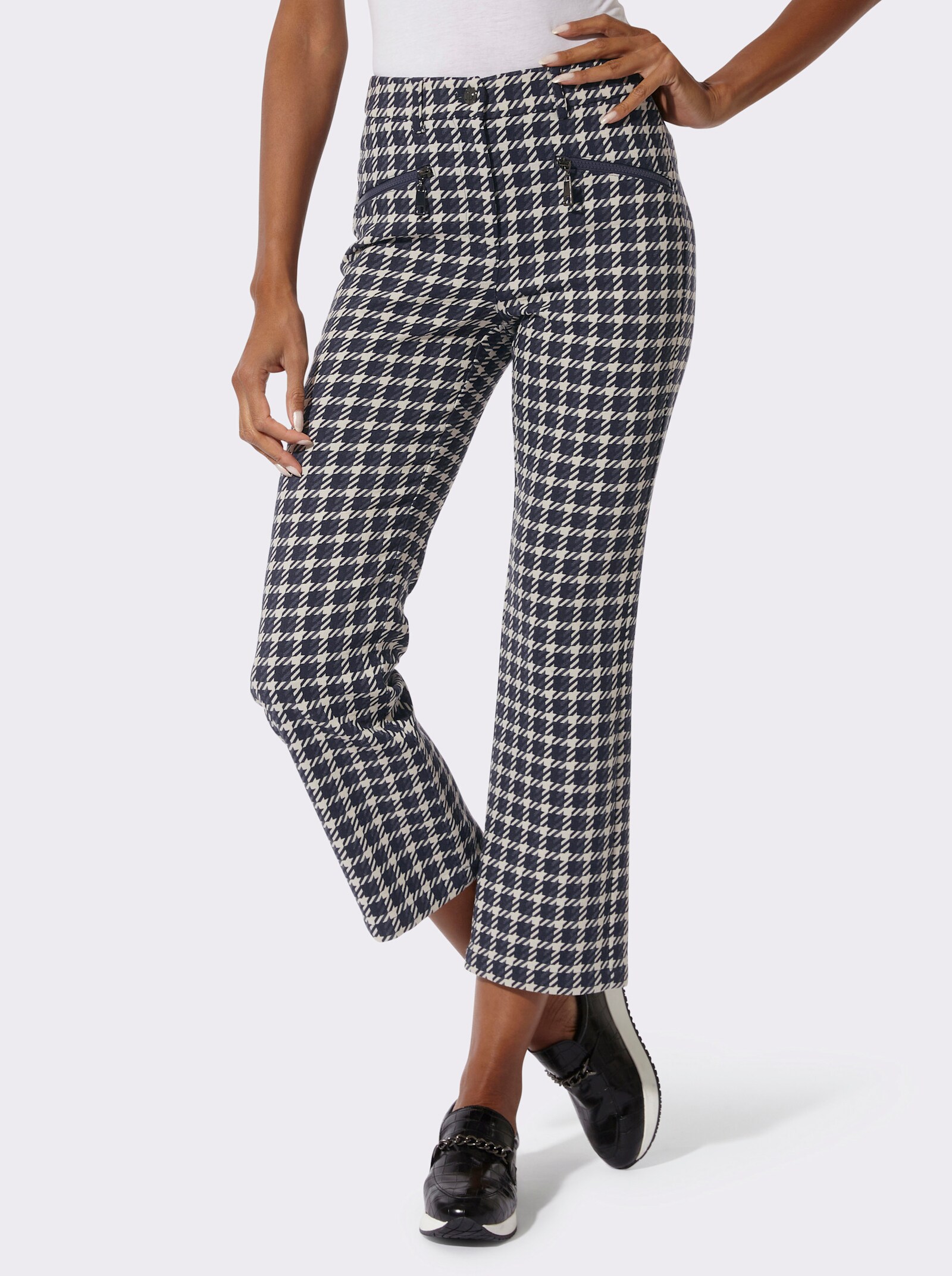 Hose mit Jacquard-Muster - marine-champagner-gemustert