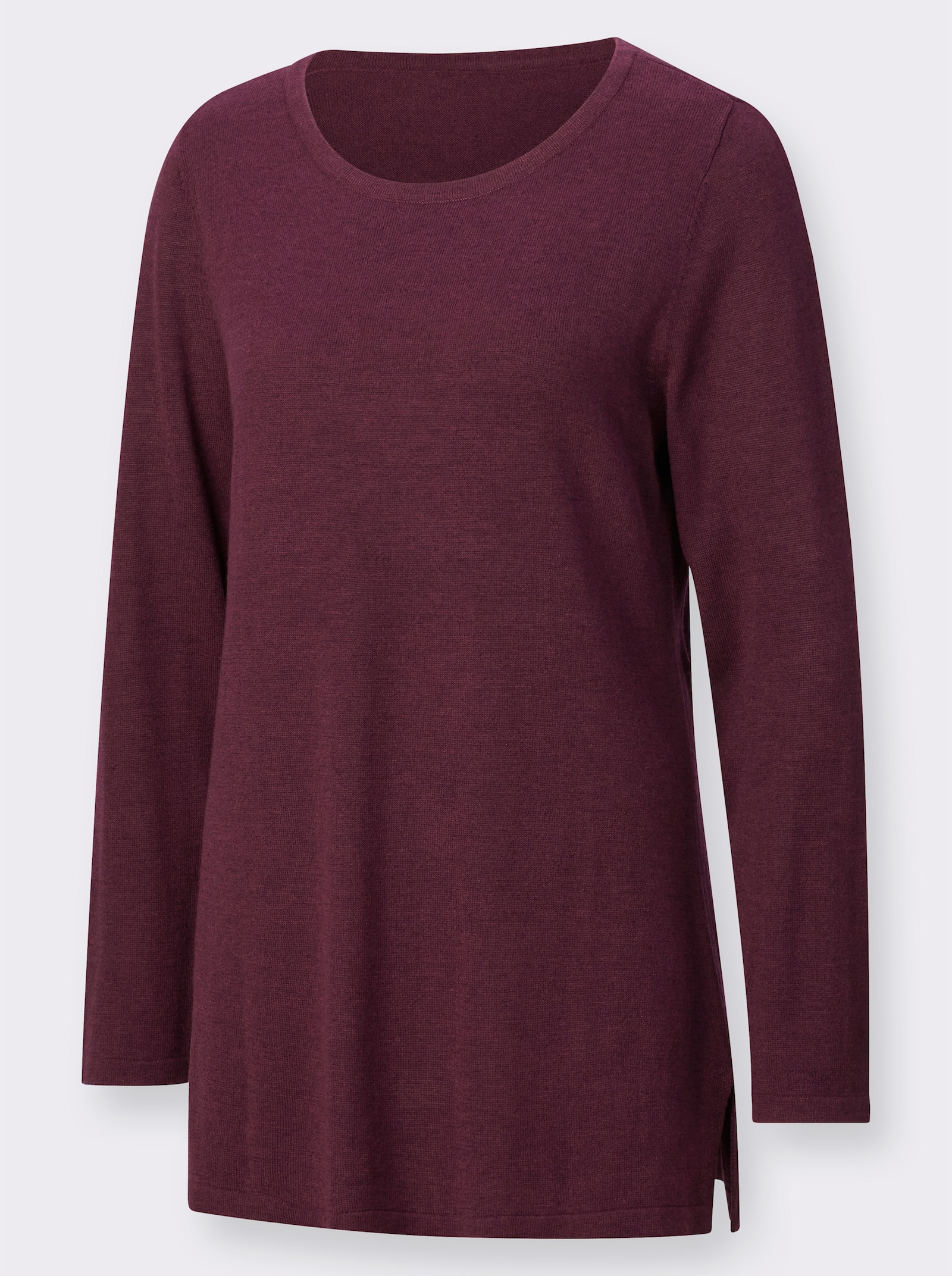 Longpullover in leichter A-Linie - burgund-meliert