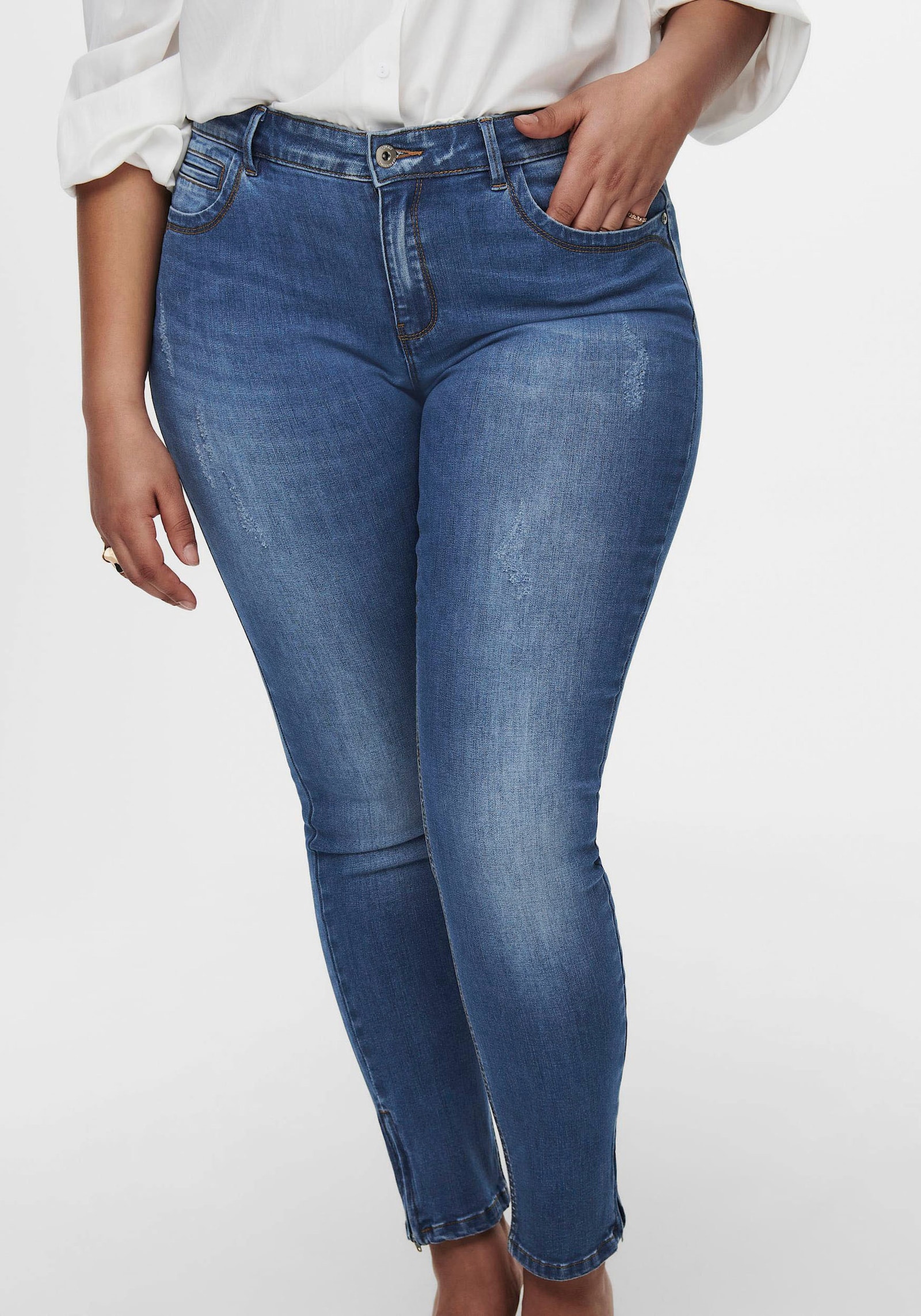 ONLY CARMAKOMA Skinny-fit-Jeans - mid-blue-bleached