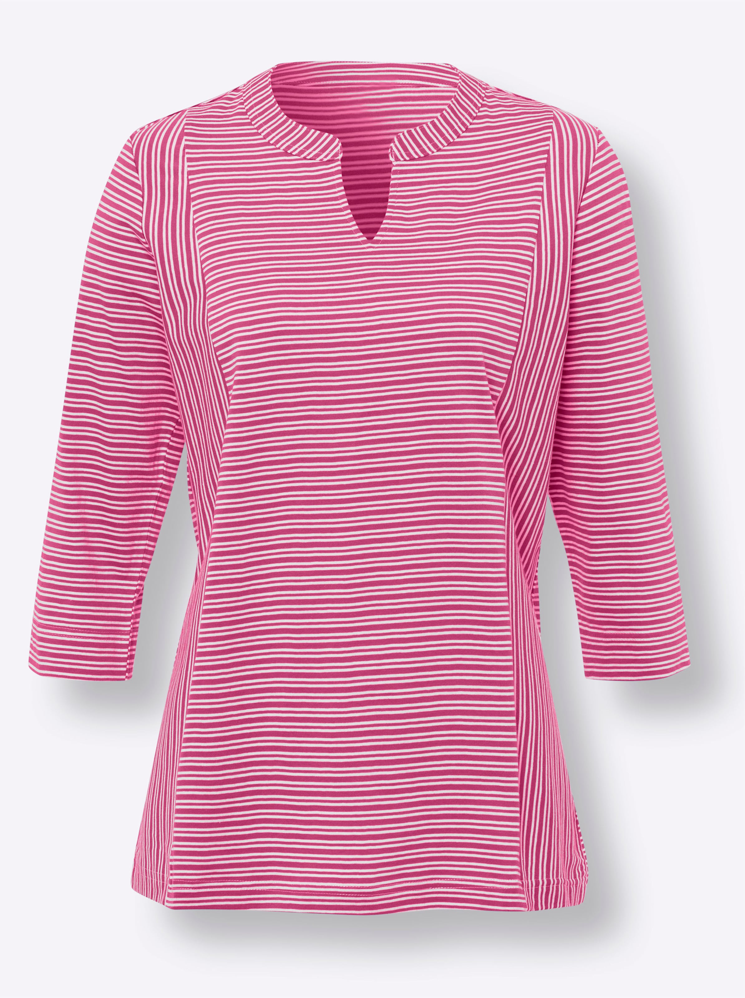 Damen 3/4-Arm-Shirt mit Ringel-Muster, garngefärbt fuchsia-weiß-gestreift, Größe 48 - Bild 2