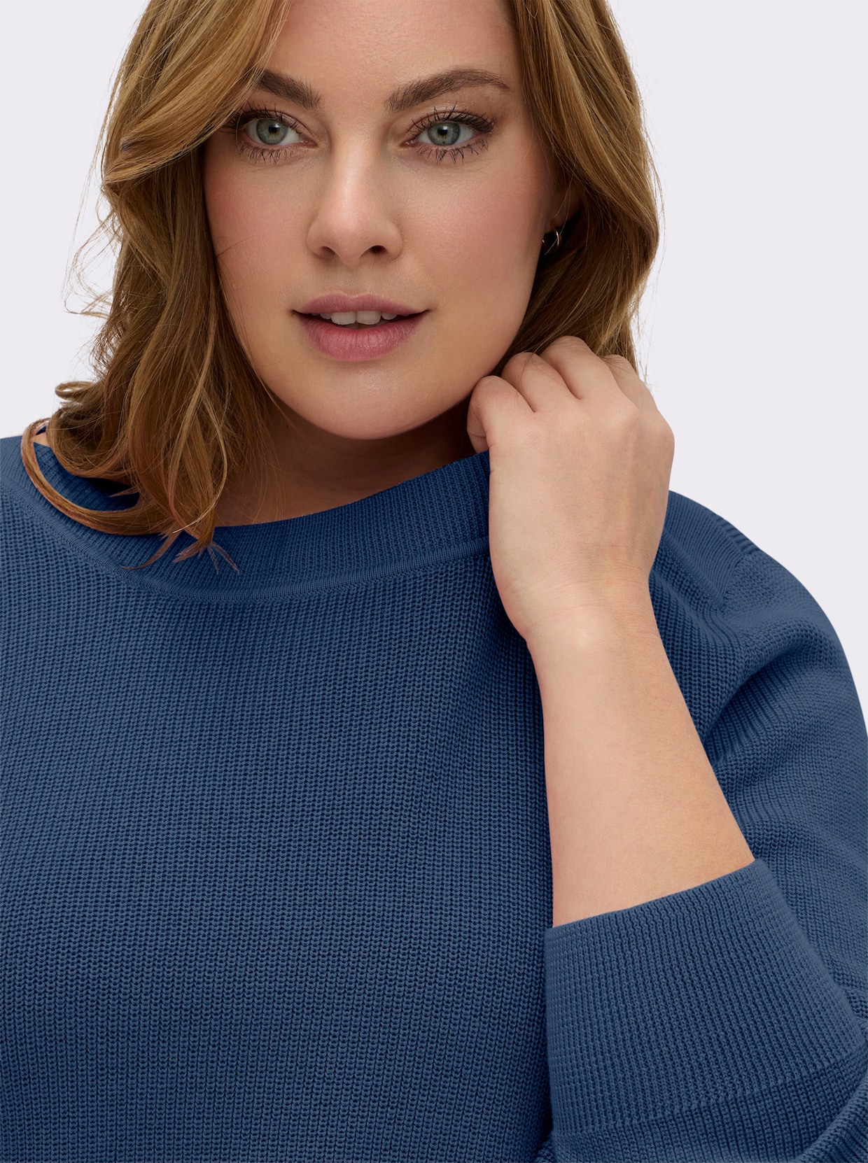 Strickpullover in Ripp-Optik - jeansblau