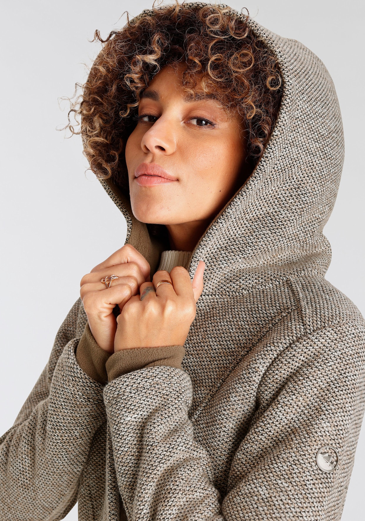 Strickmantel - beige-braun