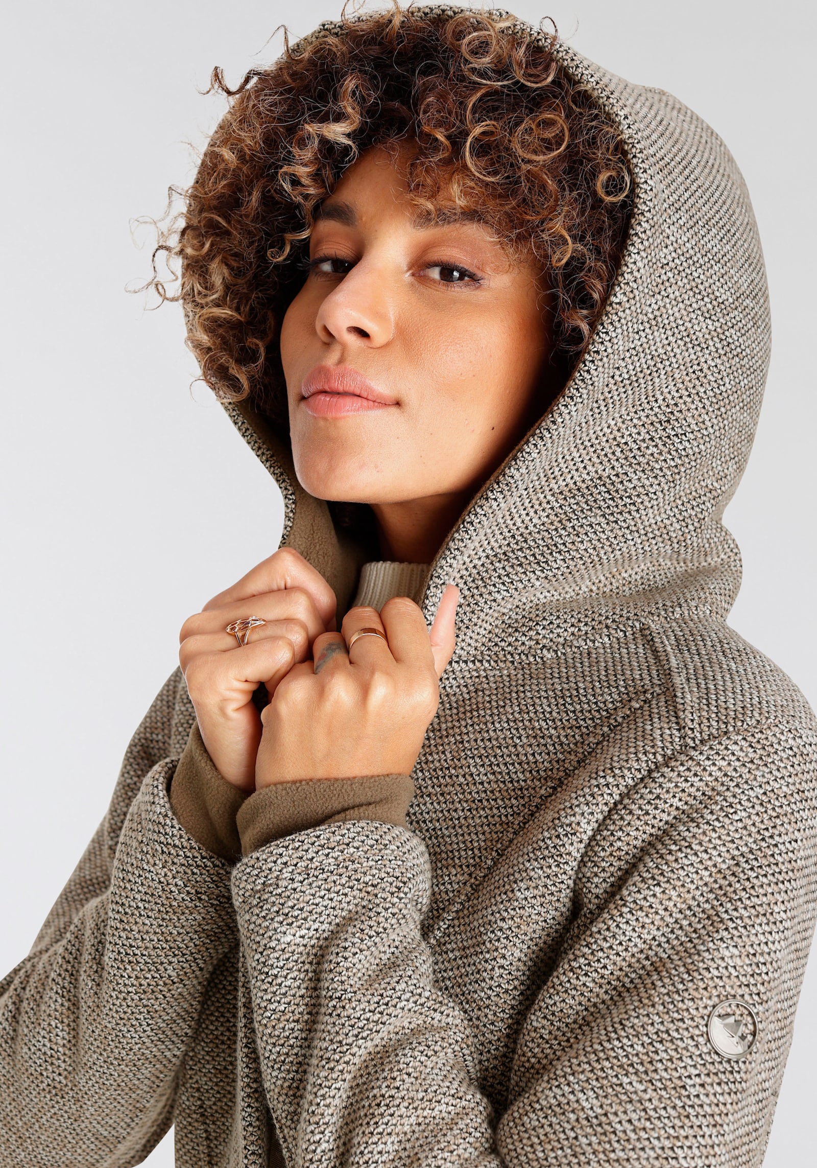 Polarino Strickmantel - beige-braun