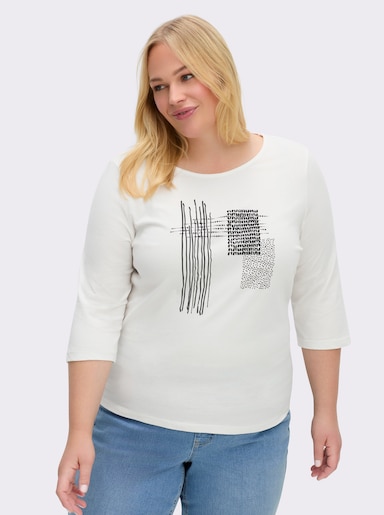 3/4-Arm-Shirt mit grafischem Druck - ecru-schwarz