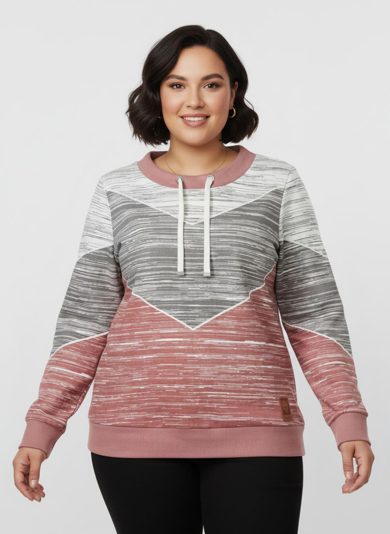 Sweatshirt mit variierbarem Rundhals-Ausschnitt - rosenholz-ecru