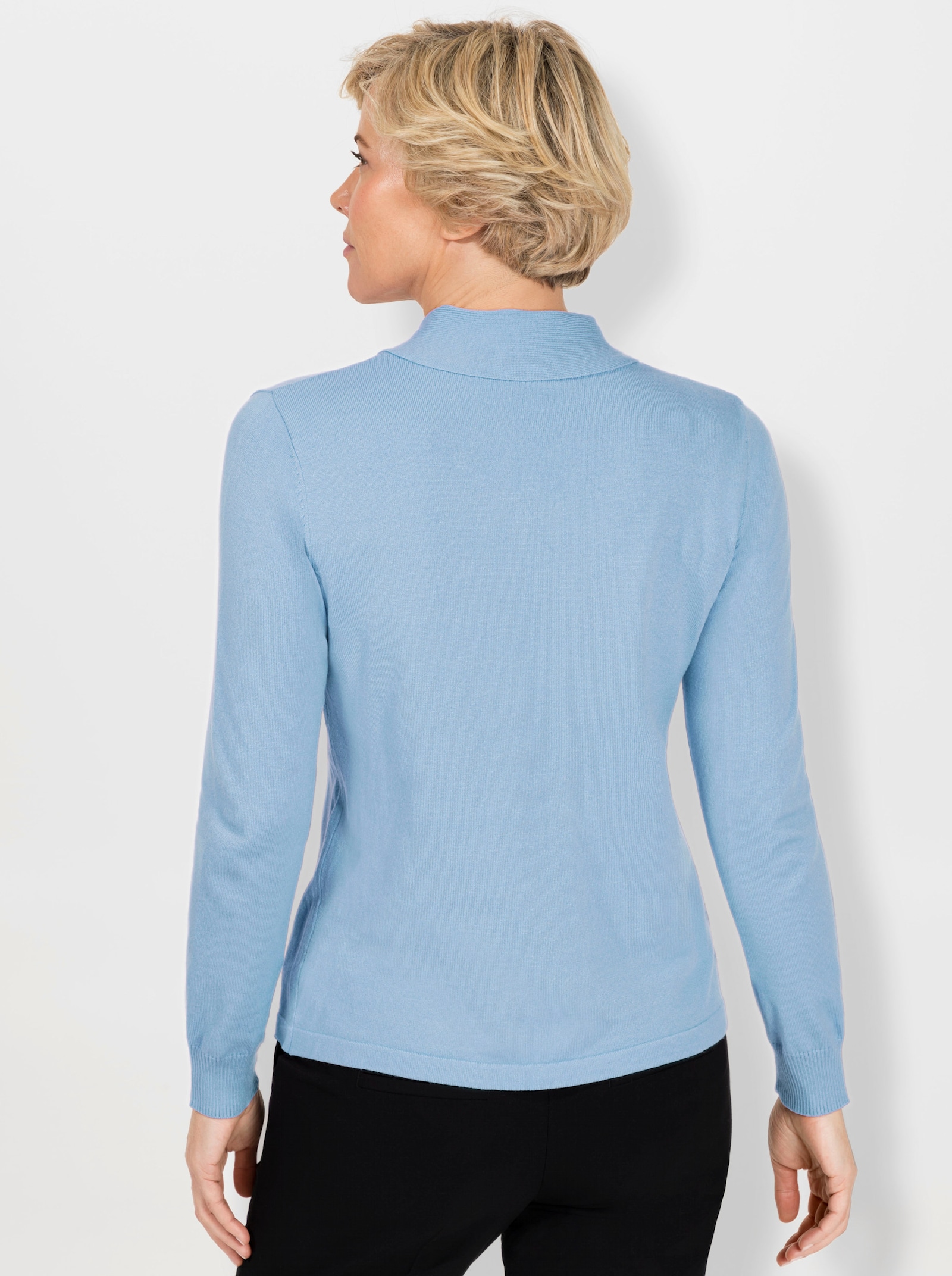 Langarm-Pullover mit Schluppe - eisblau