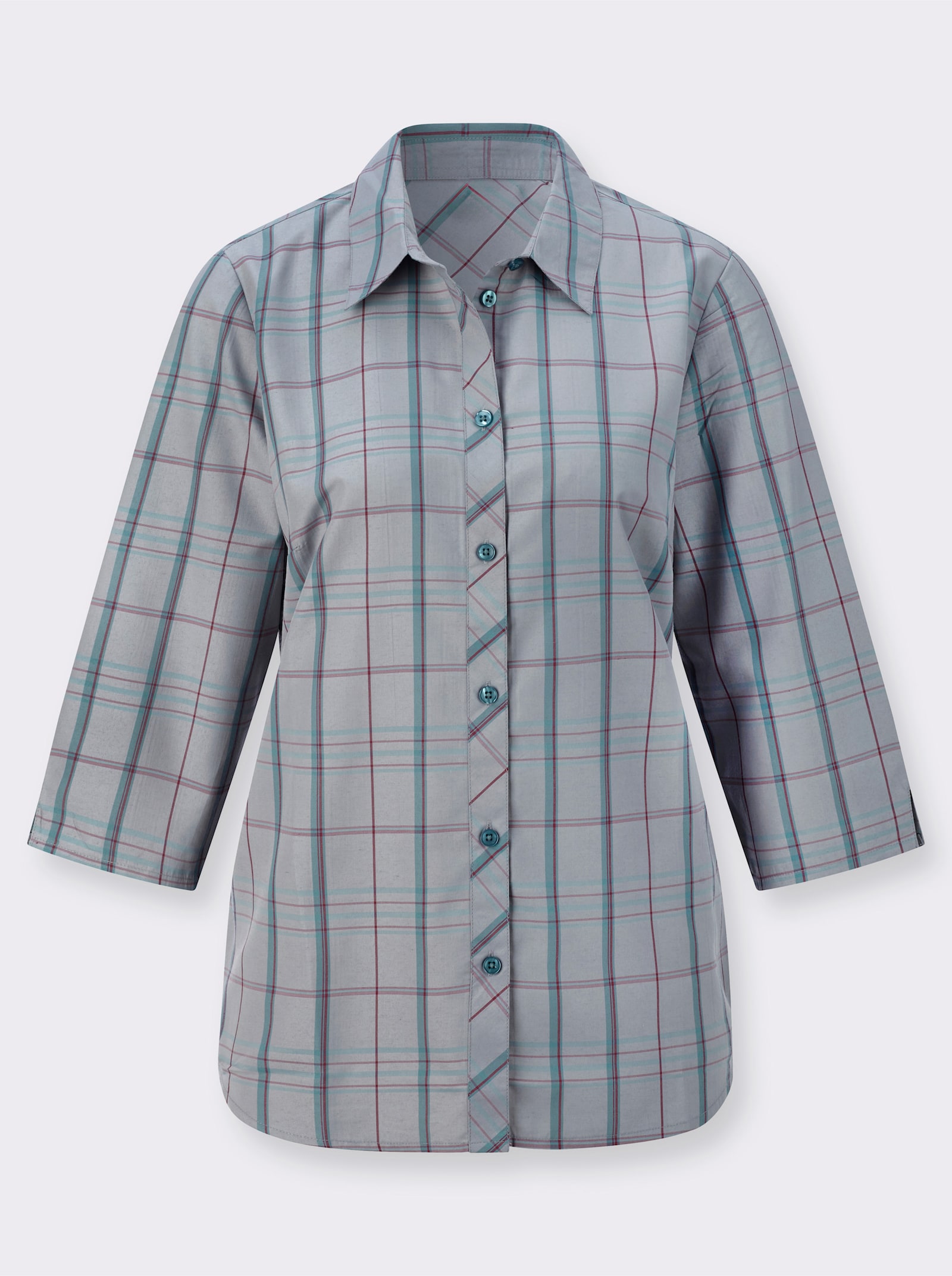 Funktionsbluse atmungsaktiv und pflegeleicht - steingrau-jade-kariert