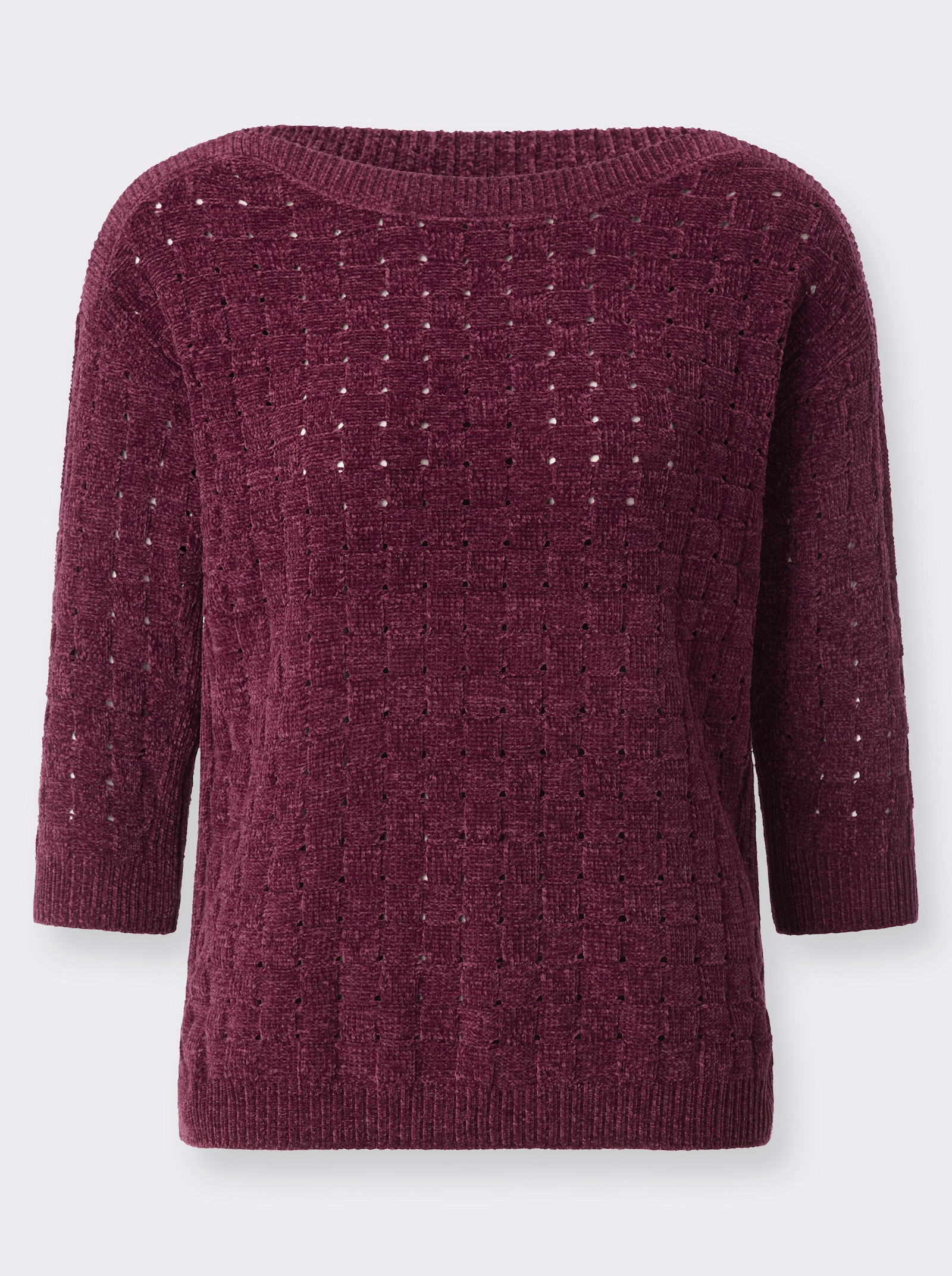 Rundhalspullover aus Chenille - bordeaux