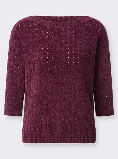 Rundhalspullover aus Chenille - bordeaux