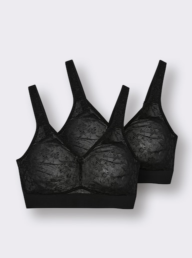 wäschepur Komfort-BH ohne Bügel mit Jacquard-Muster - schwarz