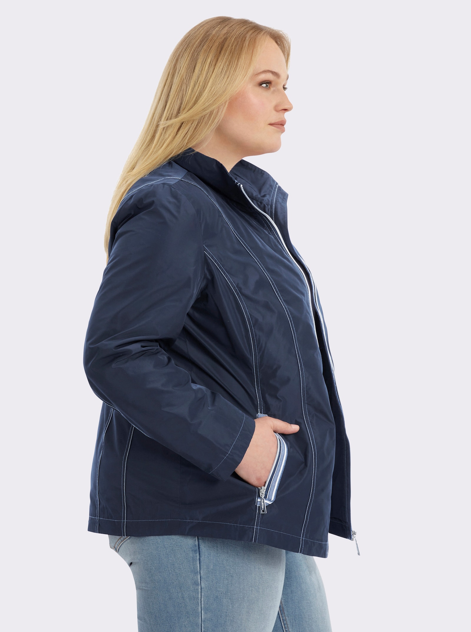 Übergangsjacke mit kontrastfarbigen Ziernähten - marine