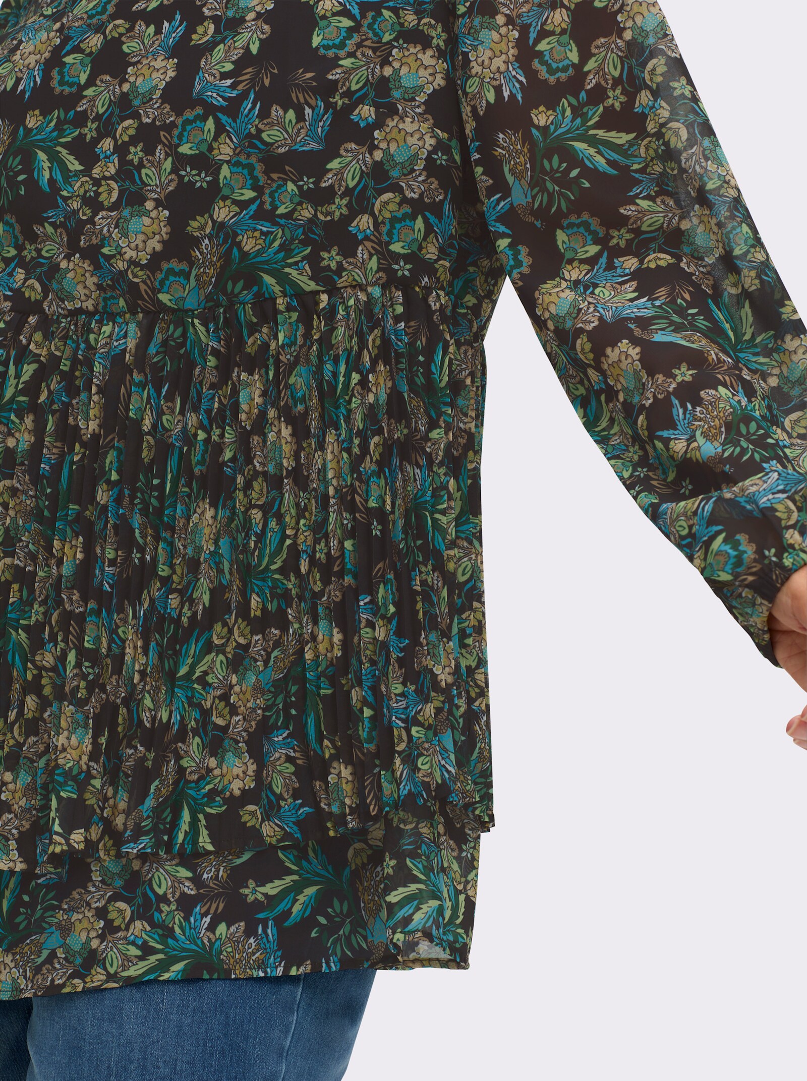 sheego by Joe Browns Tunika aus Chiffon, mit Plisseefalten - schwarz-bedruckt