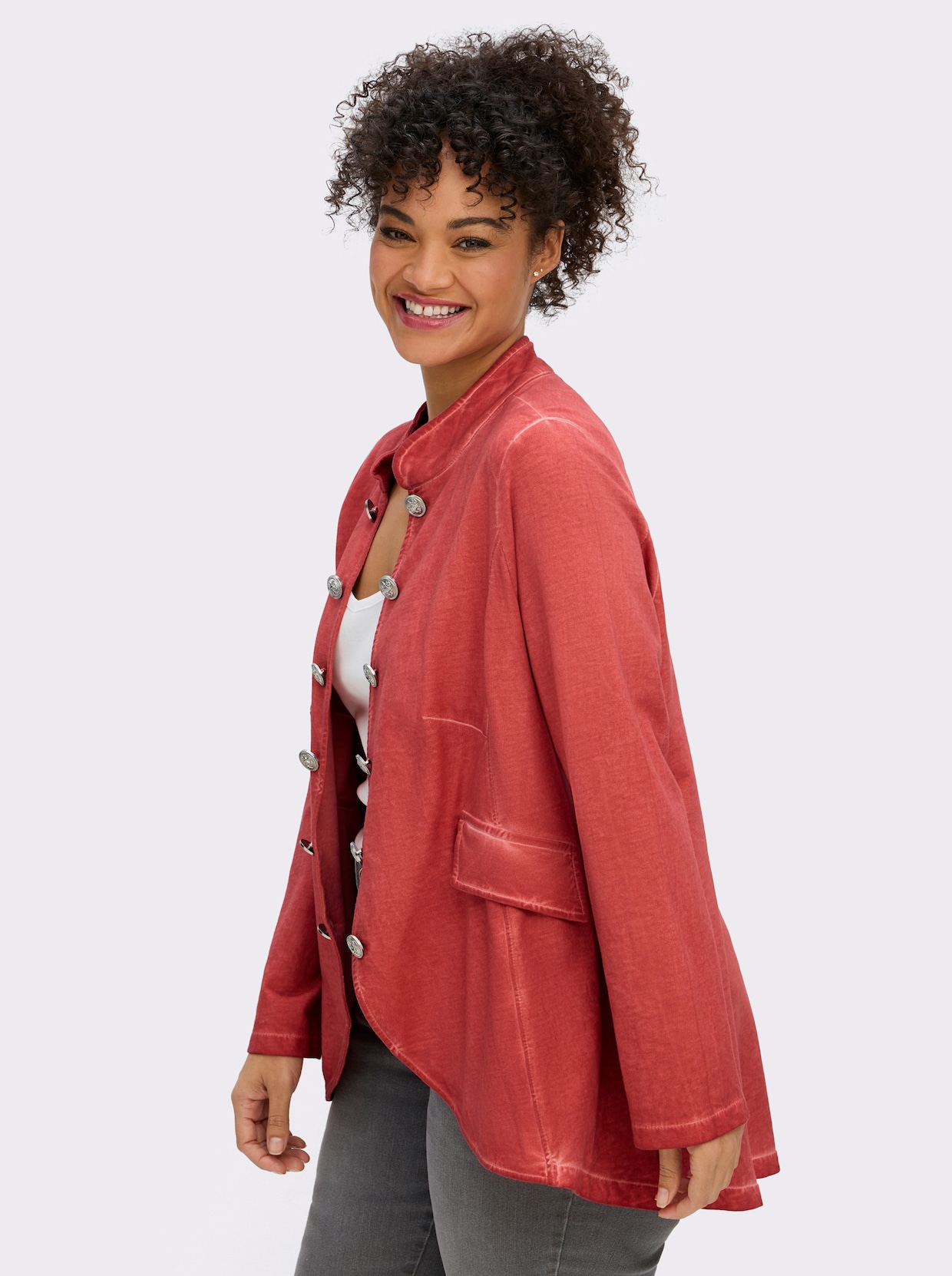 Sweatjacke in Oil-dyed-Optik - grapefruit