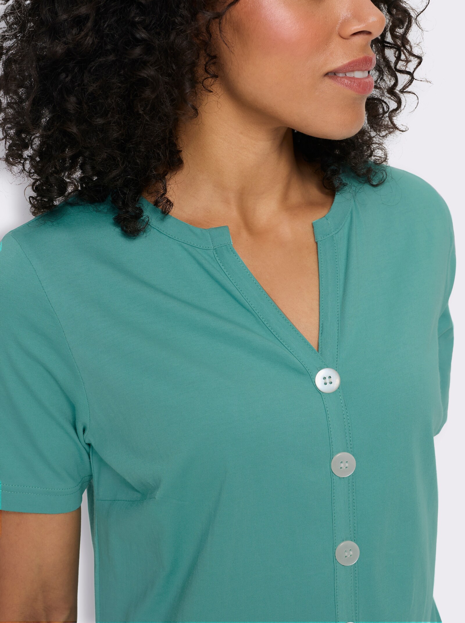 A-Linien-Kleid mit durchgehender Knopfleiste - salbei