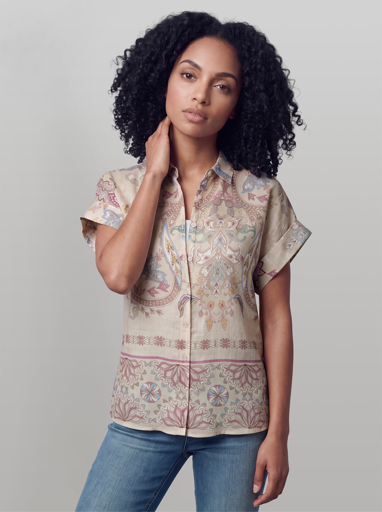 heine Druckbluse mit Seitenschlitzen - elfenbein-bedruckt