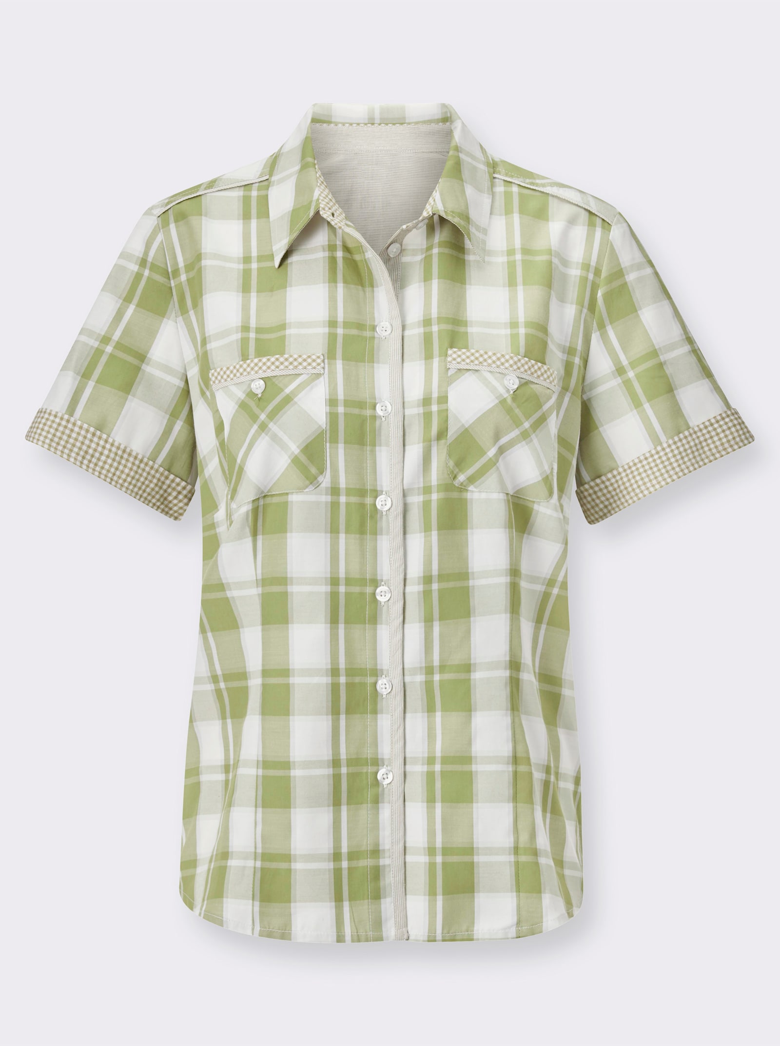 Geruite blouse met borstzakken - rietgroen/ecru geruit