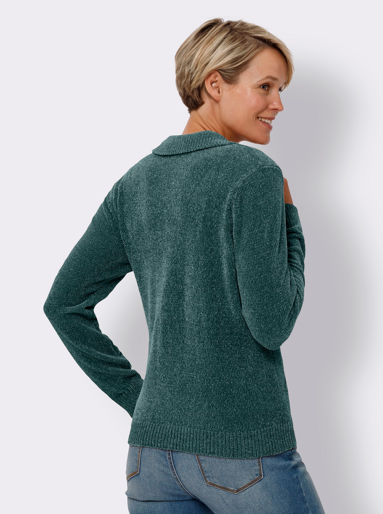 Polopullover aus Chenillegarn - grün