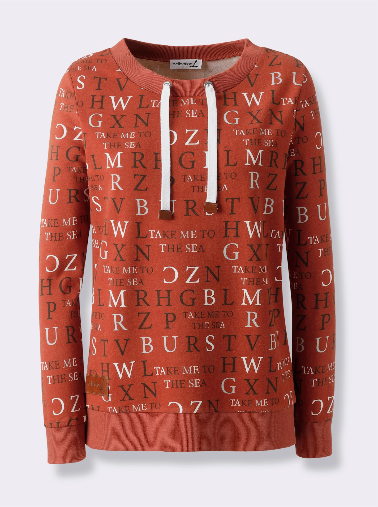 Sweatshirt mit angerauter Innenseite - rostrot-ecru-bedruckt