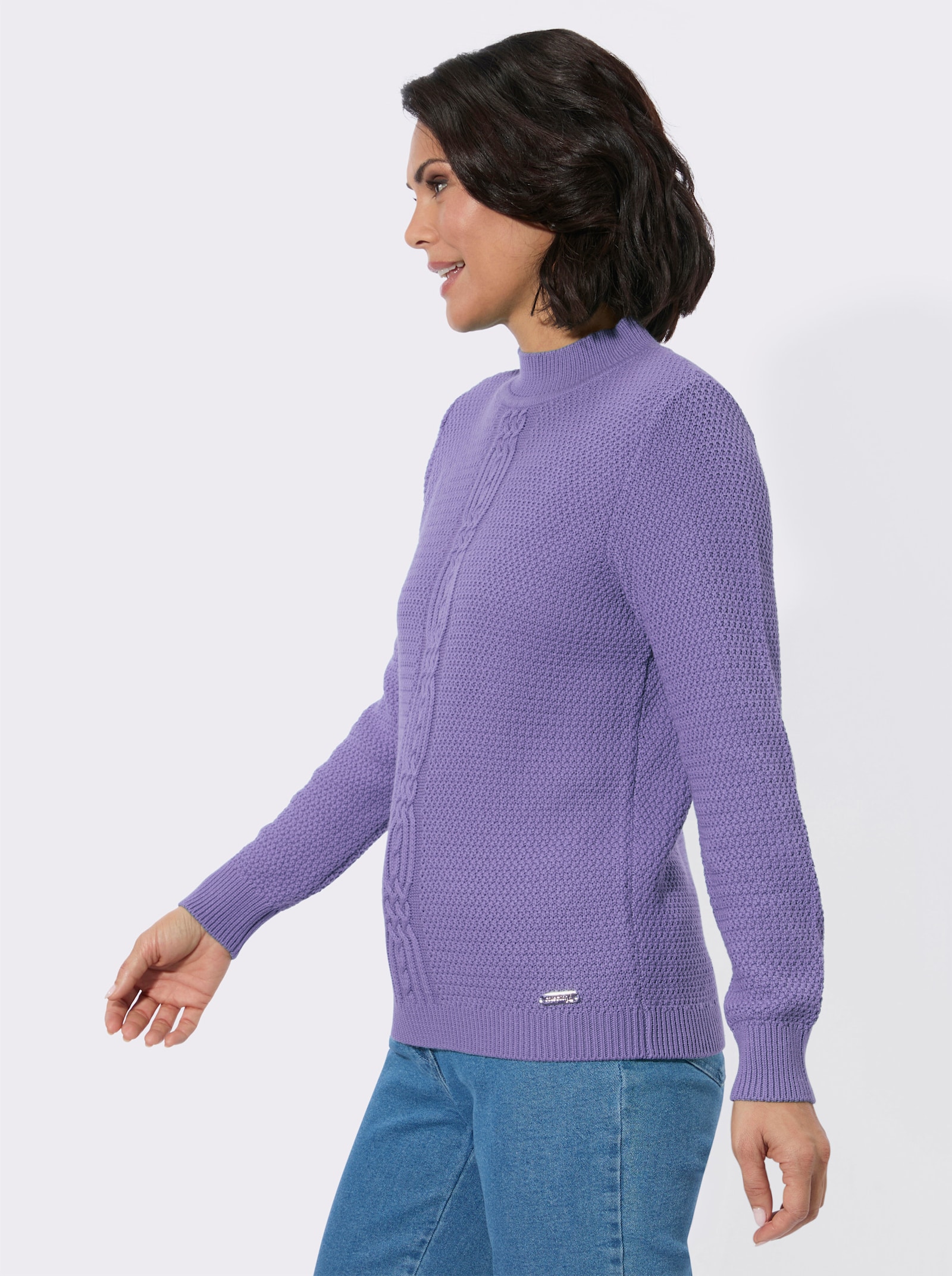 Rollkragenpullover mit Strickmuster vorne - lavendel