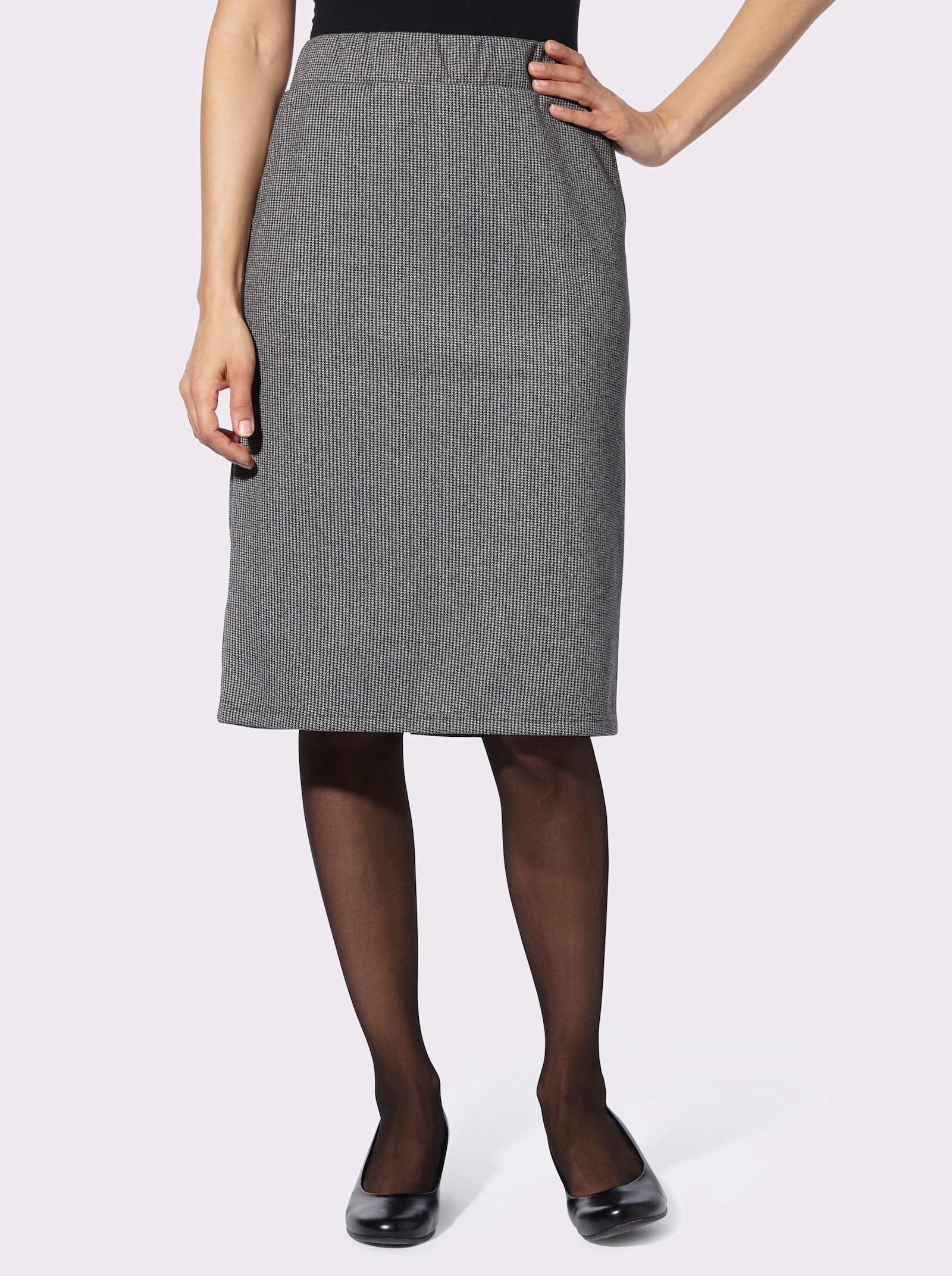 Jerseyrock mit verdecktem Gehschlitz hinten - schwarz-weiss Pepita