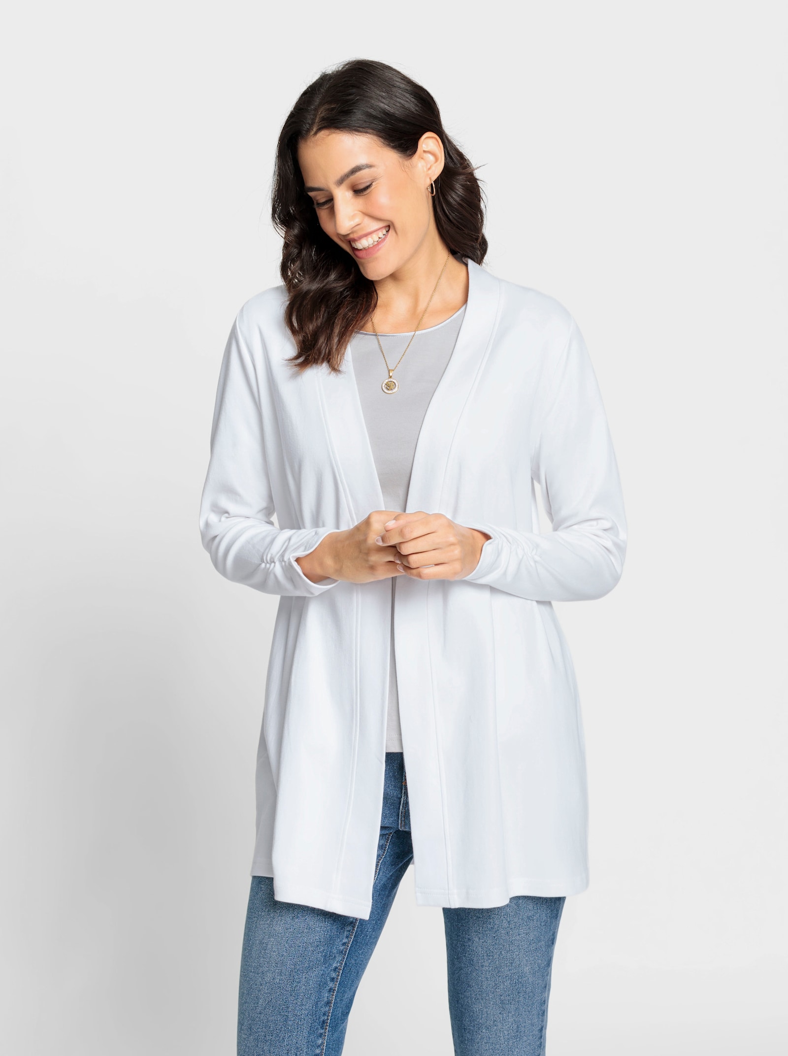 Shirtjacke mit Ärmel-Raffungen - weiß