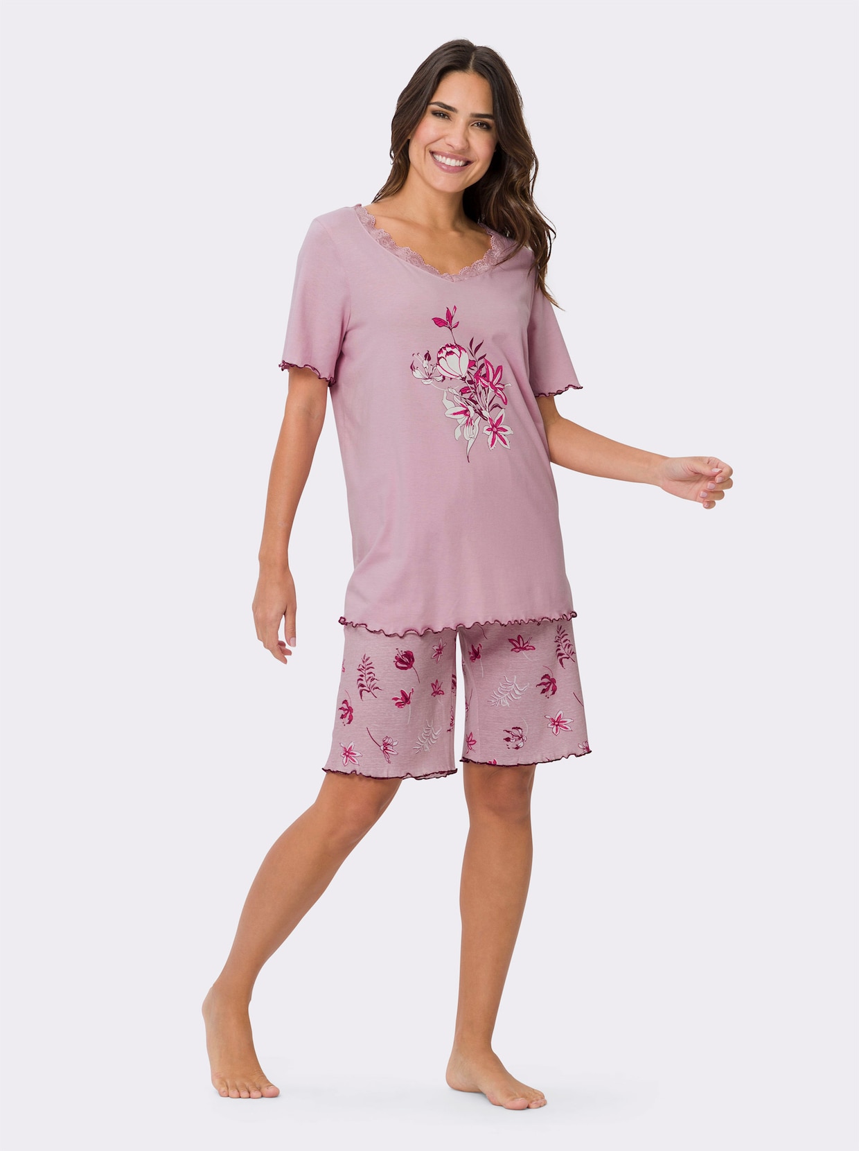 Krátke pyžamo - Ružové s potlačou