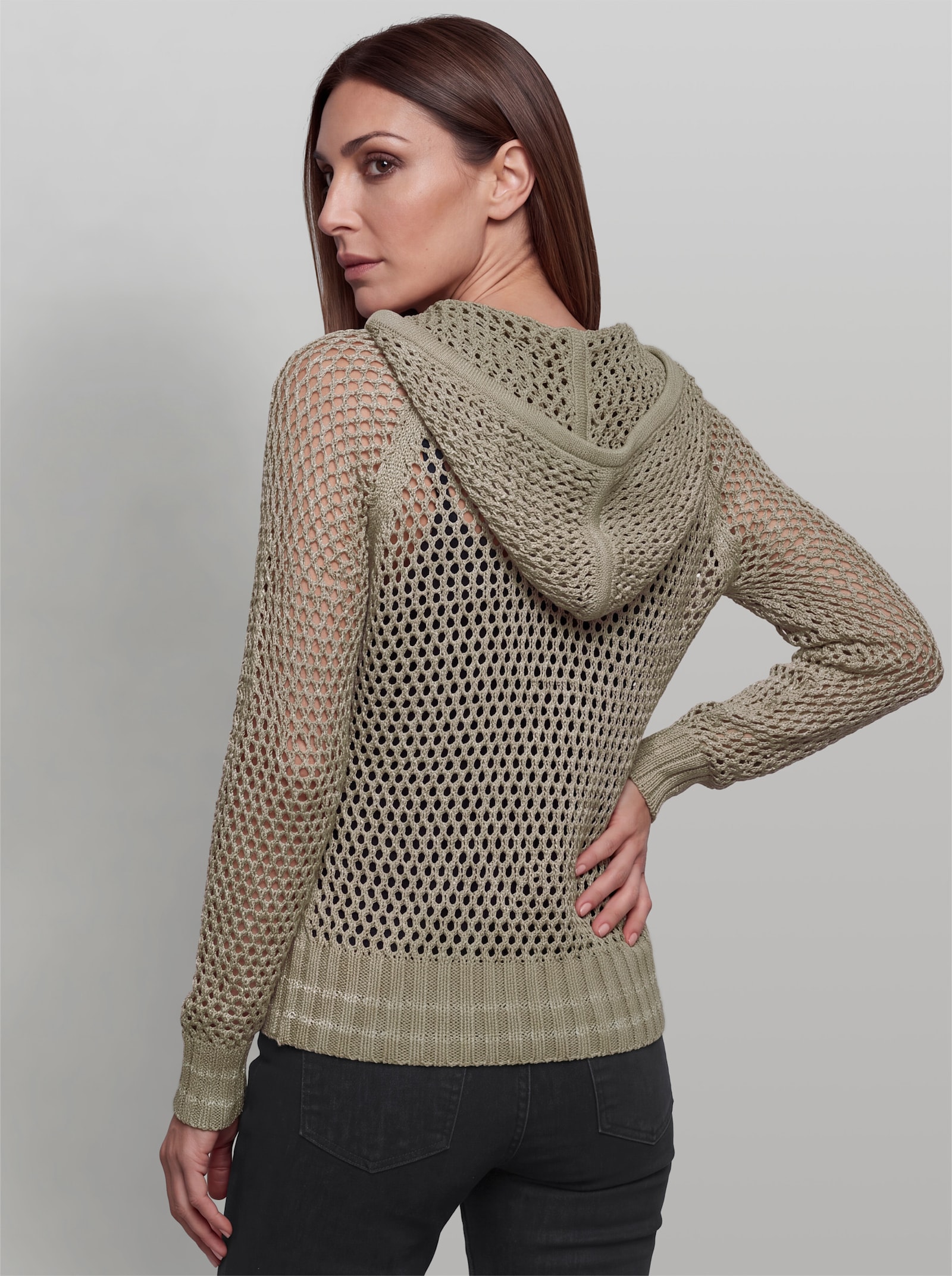 heine Ajourpullover mit Kapuze - schlamm