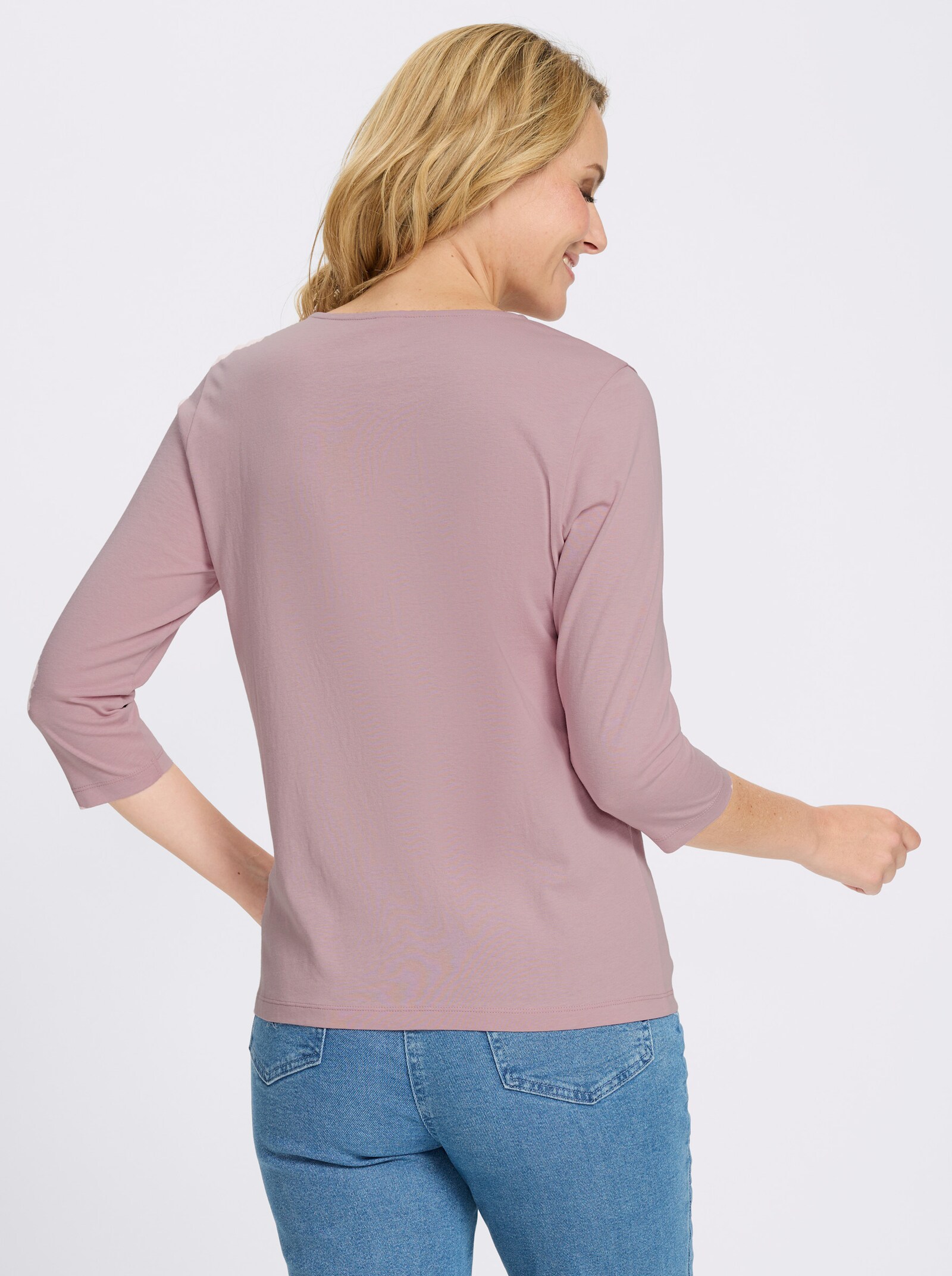 3/4-Arm-Shirt mit Katzen-Druck - mauve-traube-bedruckt