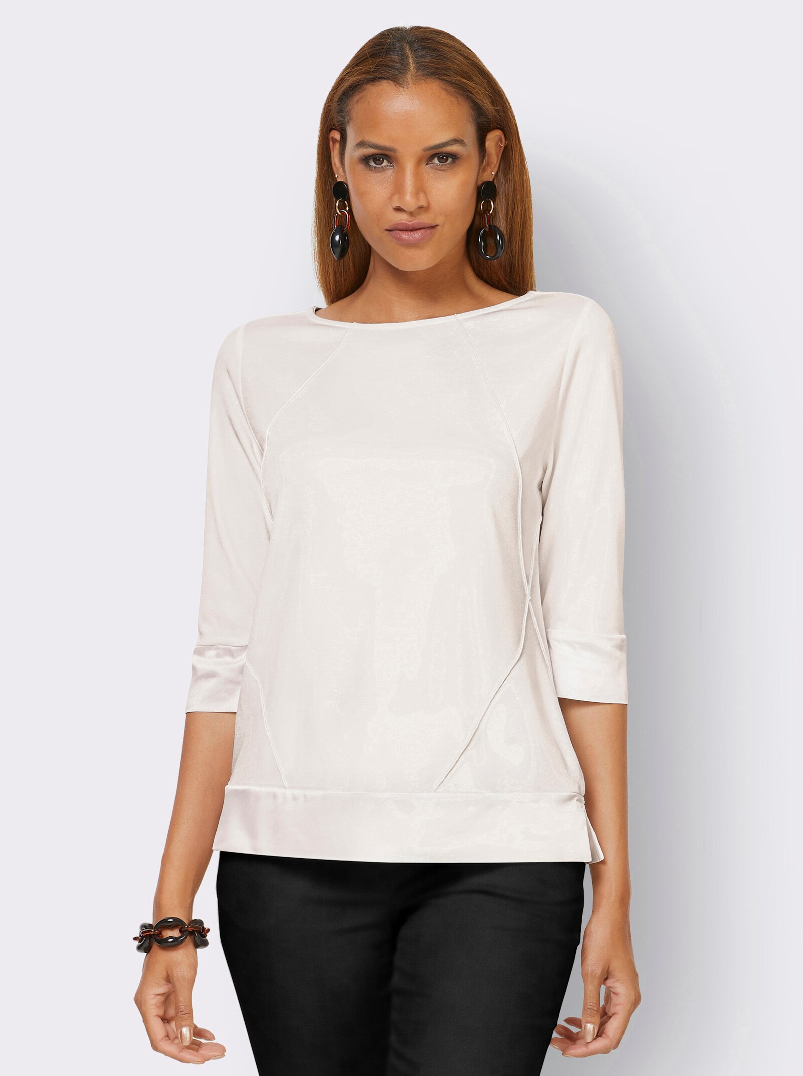  Sweatshirt mit Satin-Besatz - weiß