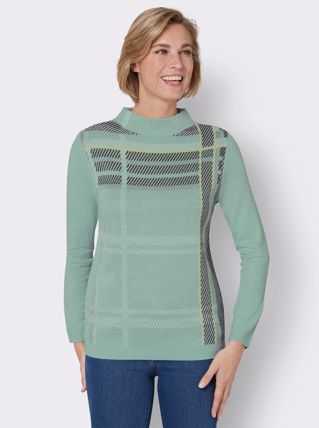 Langarm-Pullover - kalkmint-graphit-gemustert