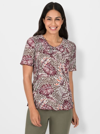 Rundhalsshirt im Muster-Mix - ecru-bordeaux-bedruckt