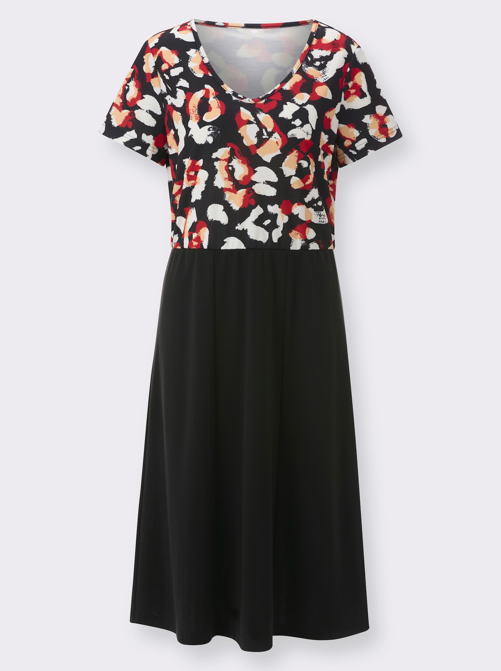 Jerseykleid in Interlock-Qualität - schwarz-rot-bedruckt