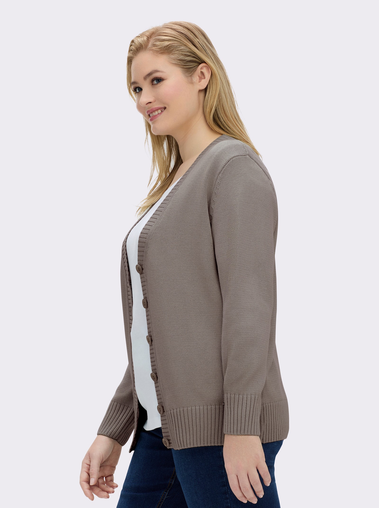 Strickjacke mit farblich abgestimmten Knöpfen - taupe-meliert