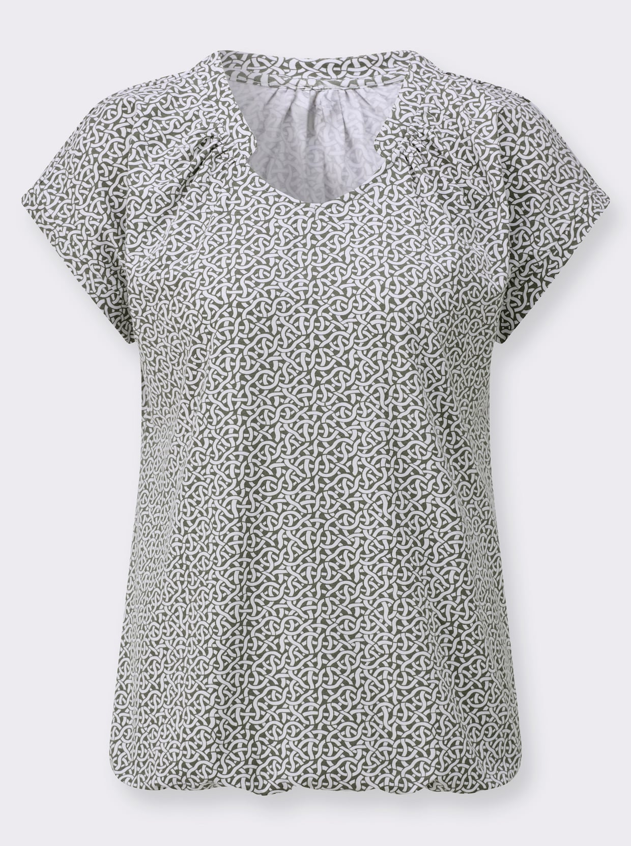 Kurzarmshirt - khaki-ecru-bedruckt