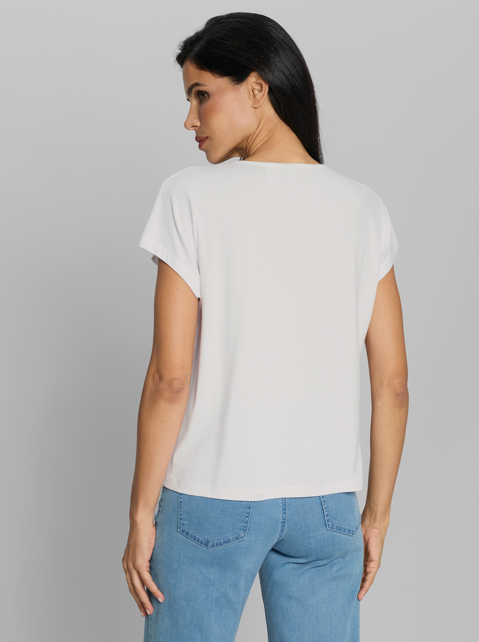 heine Kurzarmshirt mit Ziersteinchen - weiß-sand