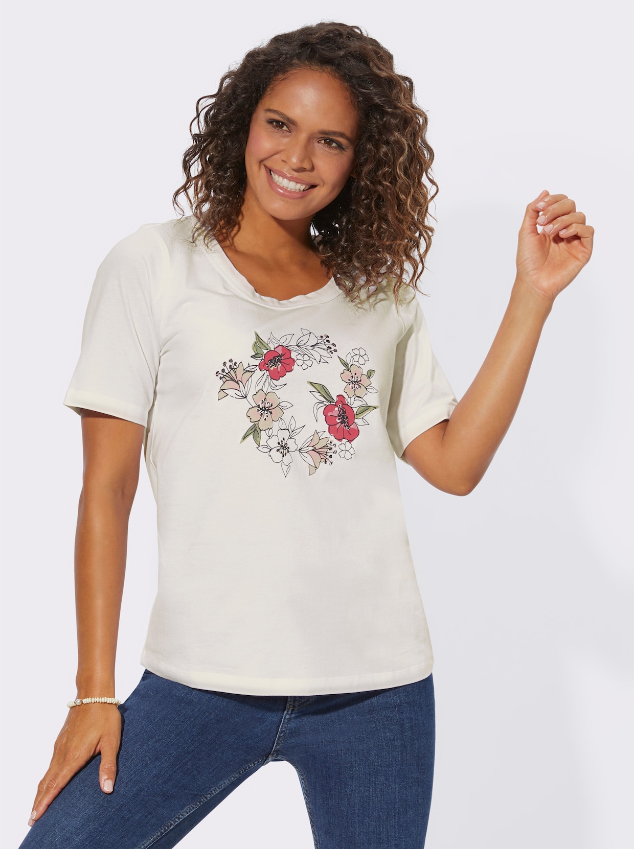 Shirt met ronde hals - ecru