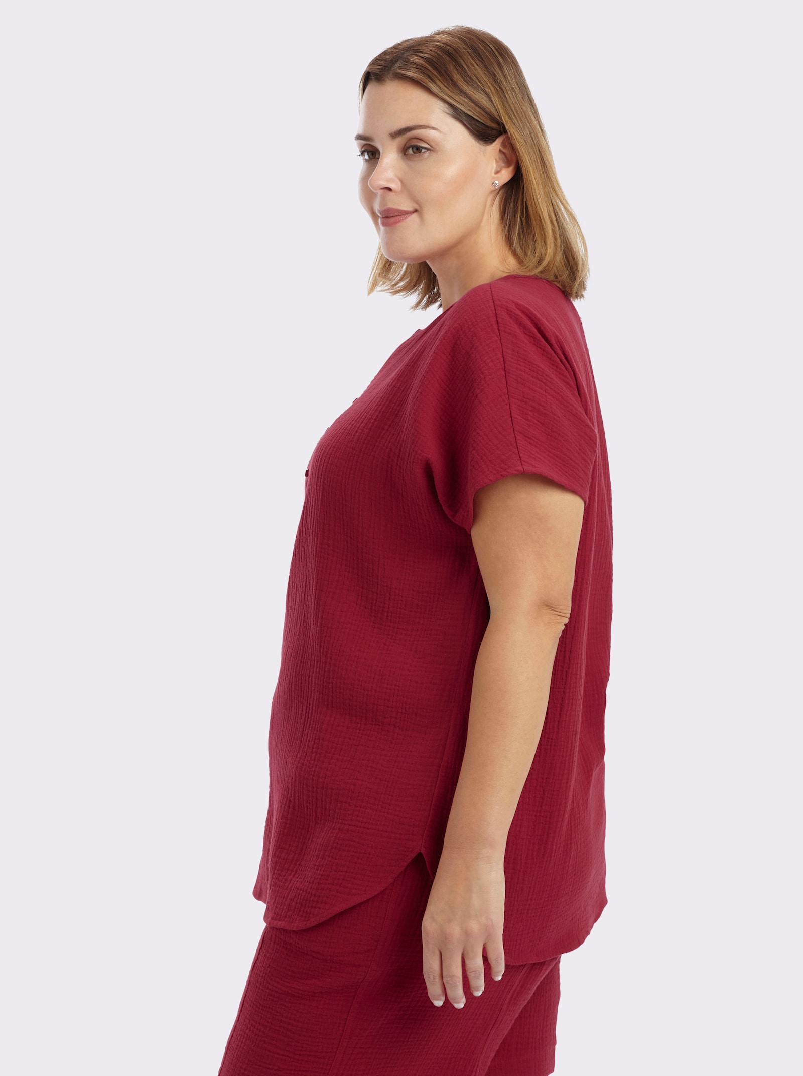 sheego Tunika mit überschnittenen Ärmeln - kirsche