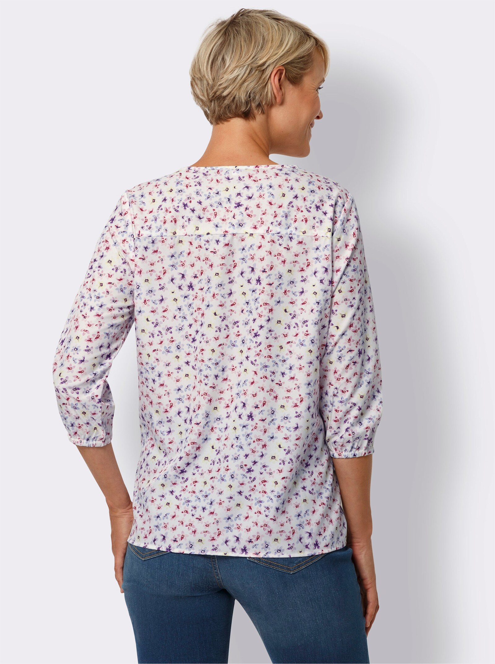 Comfortblouse in bloemdessin - ecru/roze geprint