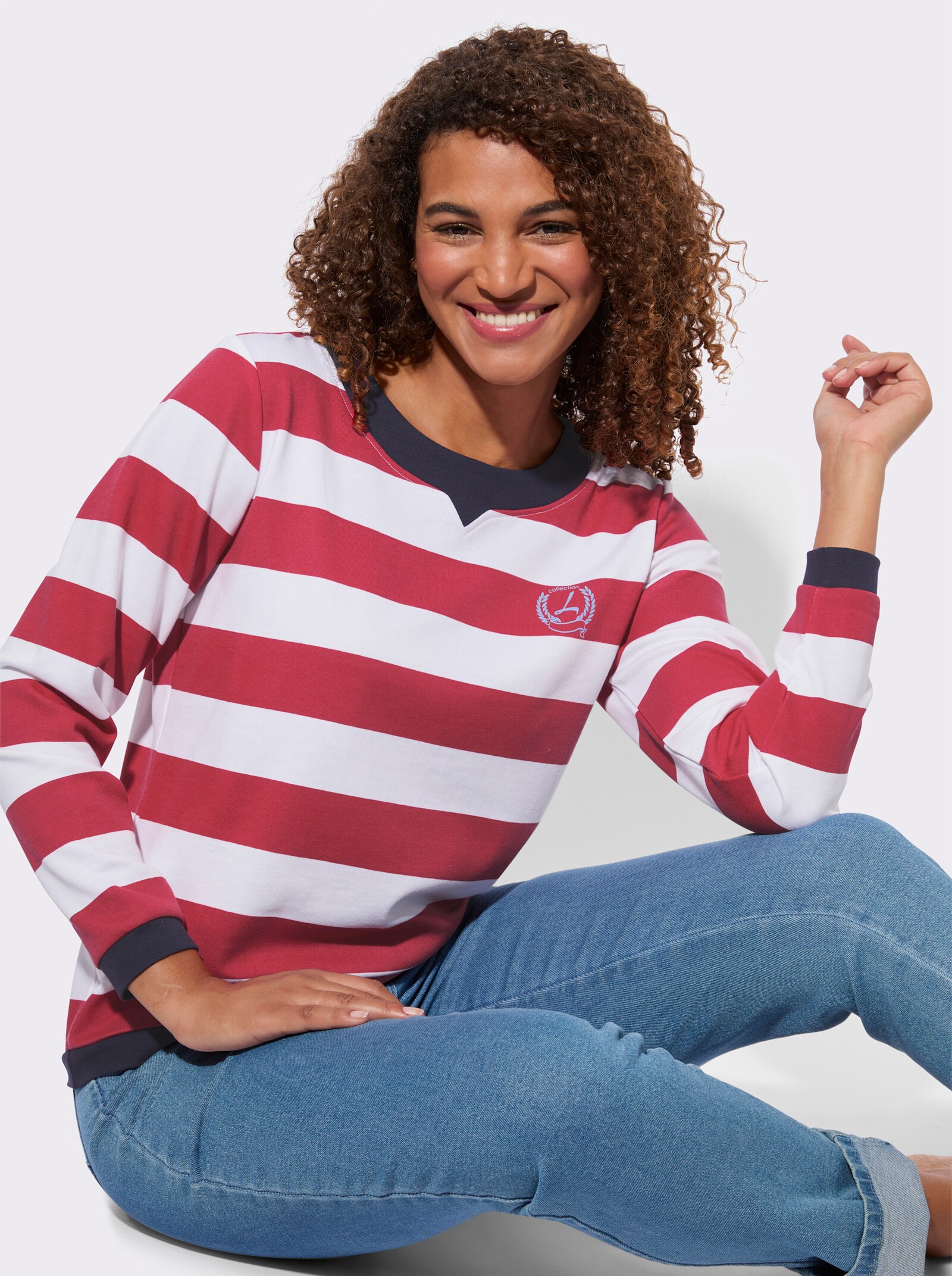 Sweatshirt im Streifen-Dessin - erdbeere-weiß-gestreift