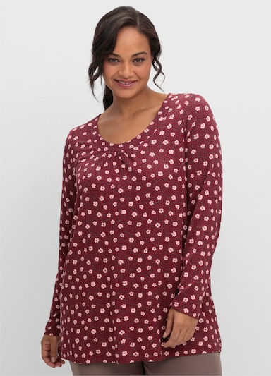 Tunikashirt in A-Form - dunkelrot-rosenquarz-bedruckt