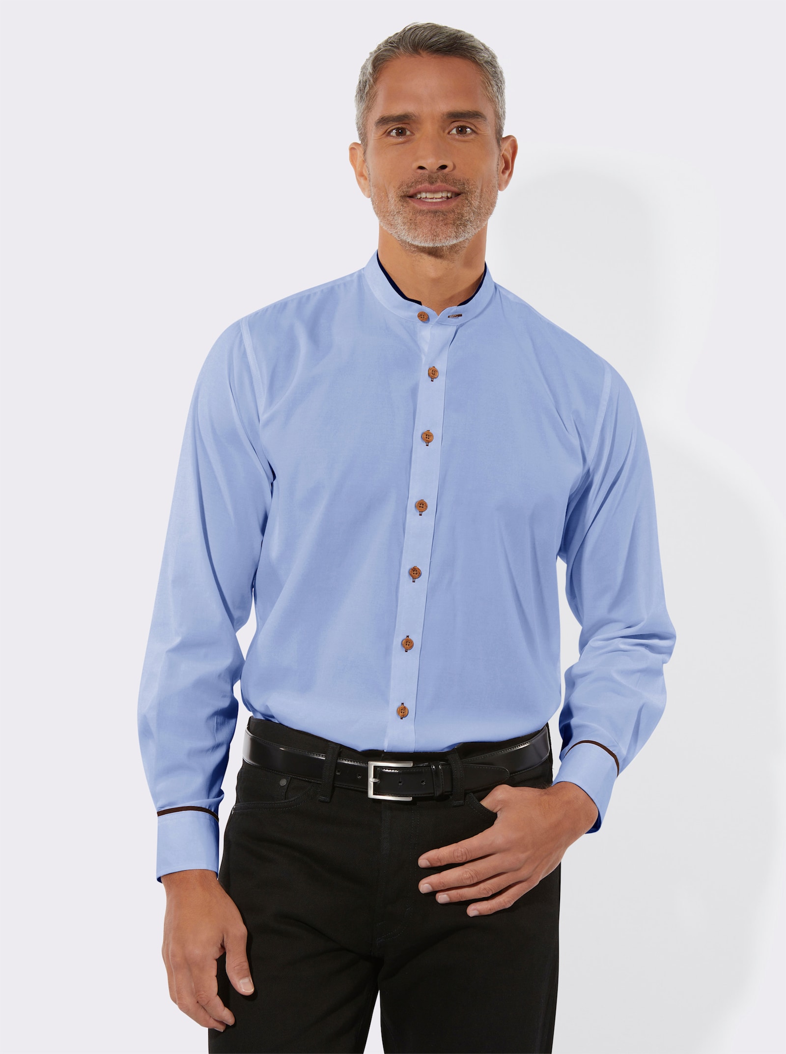 Långärmad skjorta med kontrastpasspoaler - blå