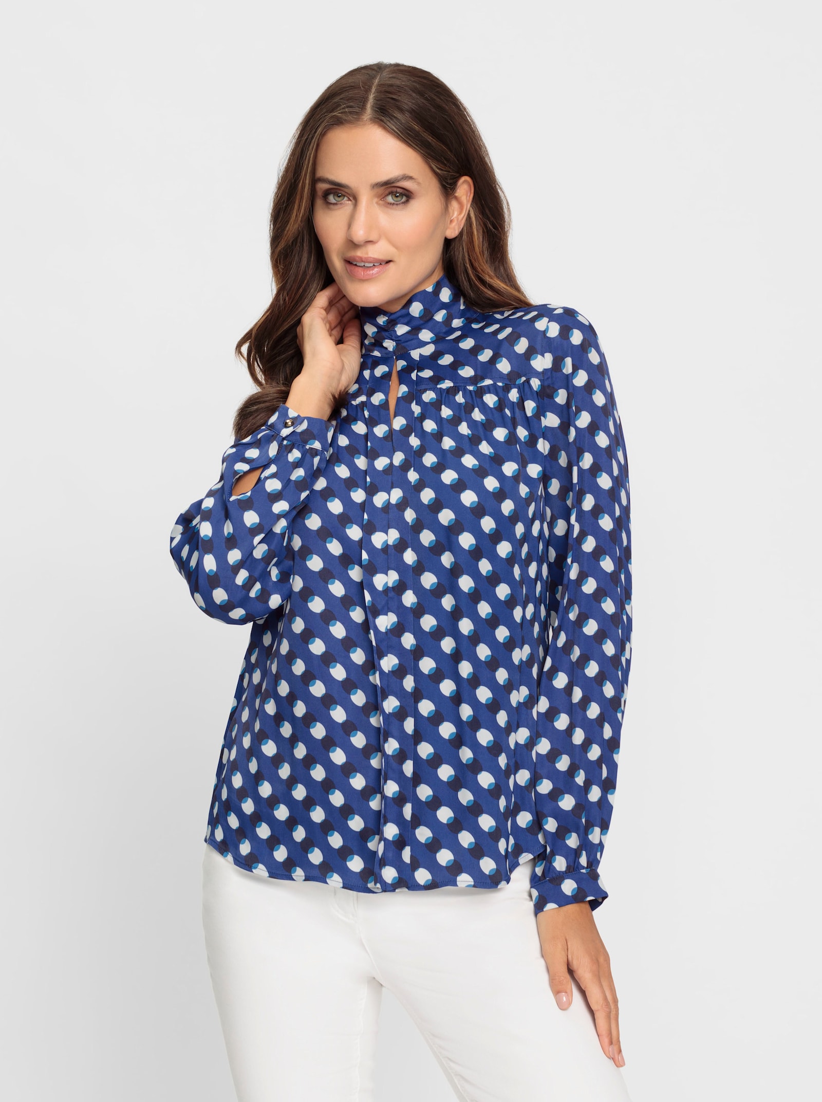 heine Schlupfbluse mit Punkte-Dessin - royalblau-ecru-bedruckt