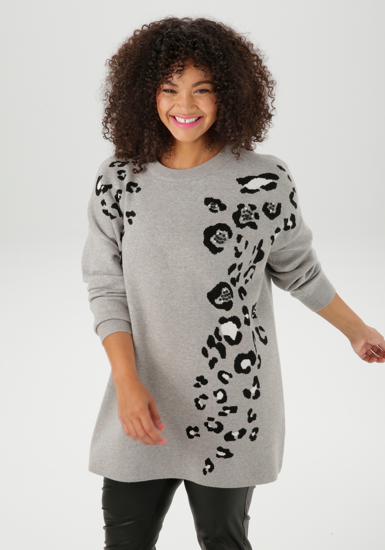 Aniston PLUS Strickpullover - grau-schwarz-weiß-melange