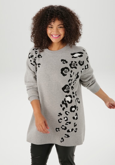 Aniston PLUS Strickpullover - grau-schwarz-weiß-melange