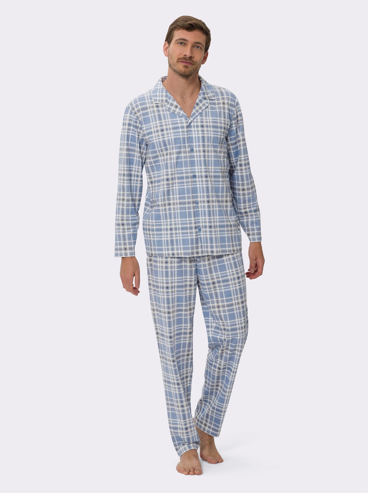 Pyjamas - blekblå-ecru, rutig