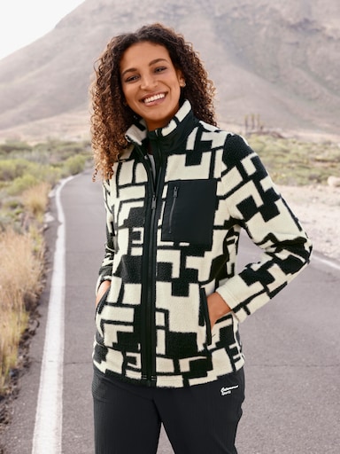 Catamaran Sports Teddy-Jacke mit 3 Reißverschluss-Taschen - schwarz-champagner-gemustert