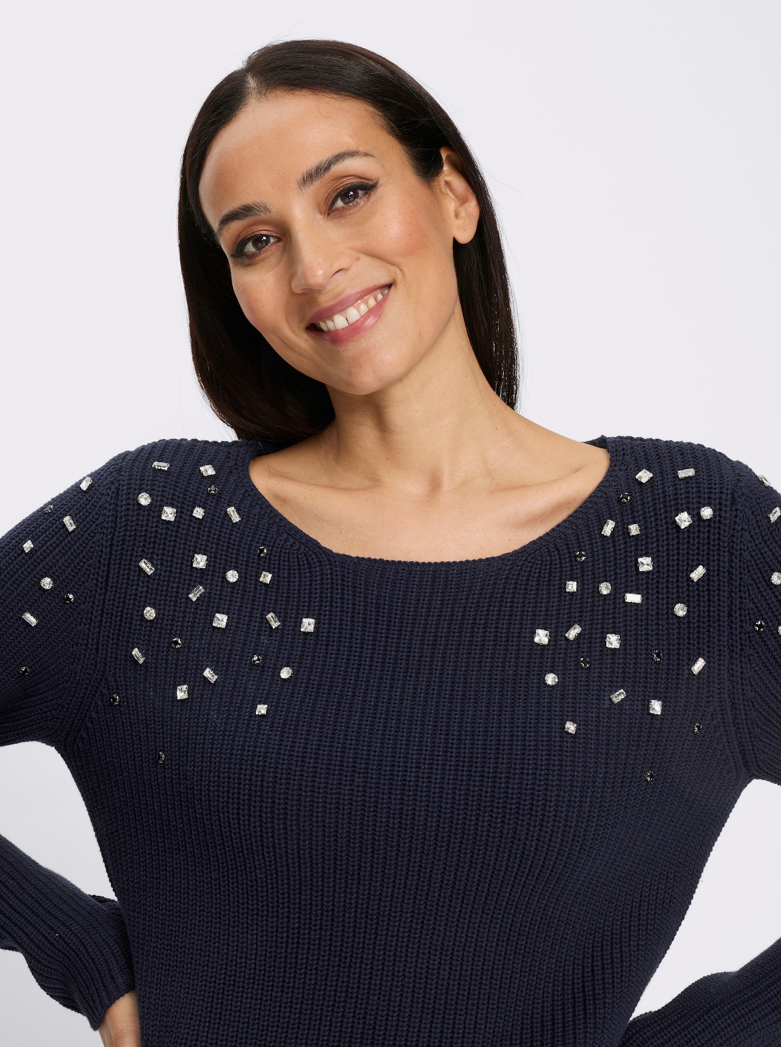 heine Pullover mit Glitzersteinchen - marine